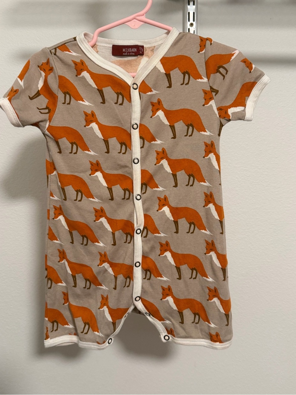 Milkbarn Beige Romper with Orange Fox Print